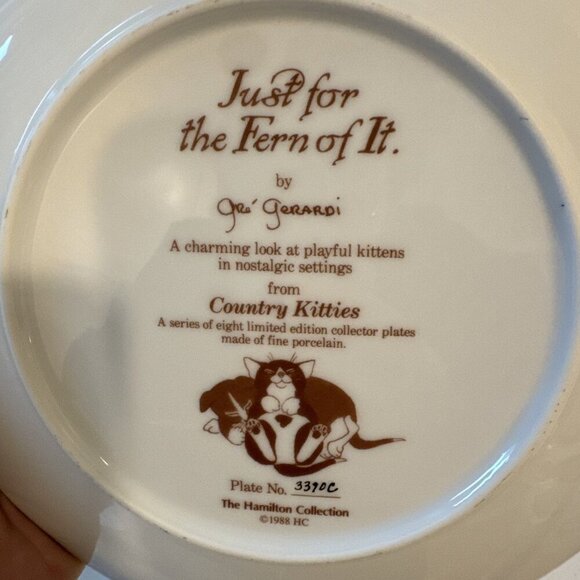 Country Kitties Series By Gre Gerardi “Just For The Fern Of It” Collectors Plate - Picture 16 of 16